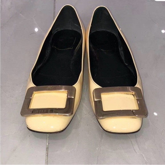 Roger Vivier Shoes - Roger Vivier Belle Vivier Patent Leather Ballet Flats with Gold Buckle